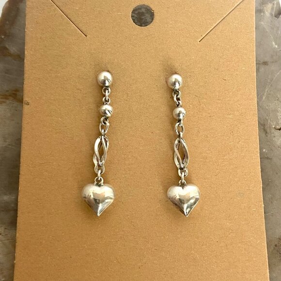 Sterling Silver 925 Dainty Petite Spiral Puffy Heart Dangle Drop Earrings - Picture 6 of 16